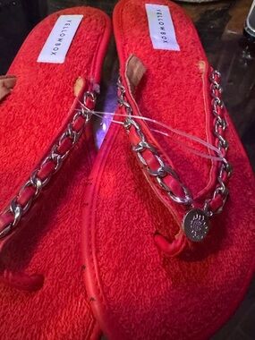 Yellow Box Red Chain-Trim Terry Footbed Flip Flops